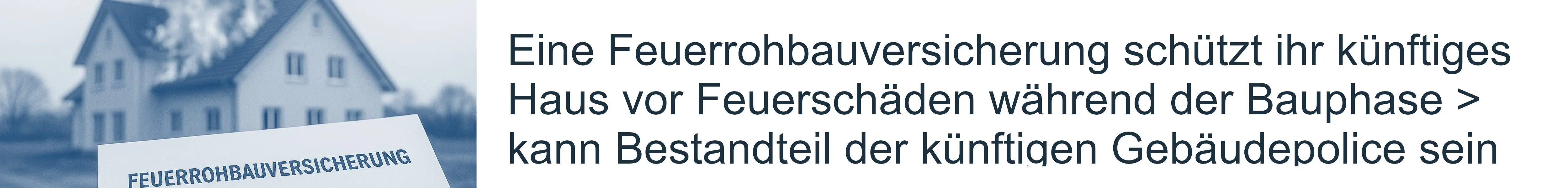 Brandschaden am Rohbau – Feuerrohbauversicherung schützt vor hohen Kosten Eine Feuerrohbauversicherung schützt ihr künftiges Haus vor Feuerschäden während der Bauphase > kann Bestandteil der künftigen Gebäudepolice sein