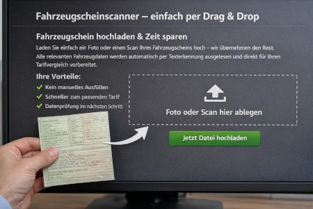 Fahrzeugscheinscanner mit Drag-and-Drop Upload, Daten für LKW-Versicherungsvergleich automatisch auslesen